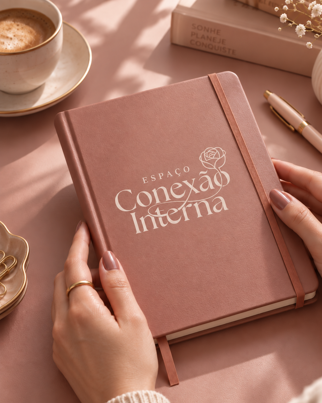 Caderno com a marca do Espaço Conexão Interna